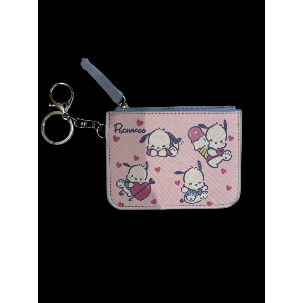 Sanrio Pochacco ID Holder Coin Purse Keychain Lilac Faux Leather Wallet Card